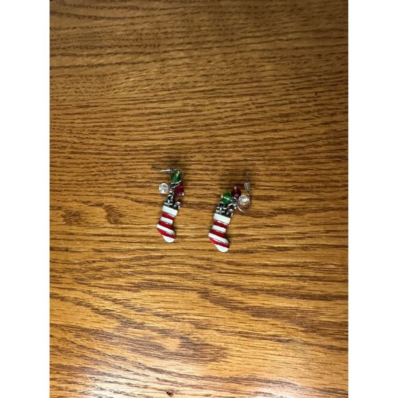 Christmas Stocking Earrings - Dangle - Enamel - Colorful And Detailed - Picture 1 of 2